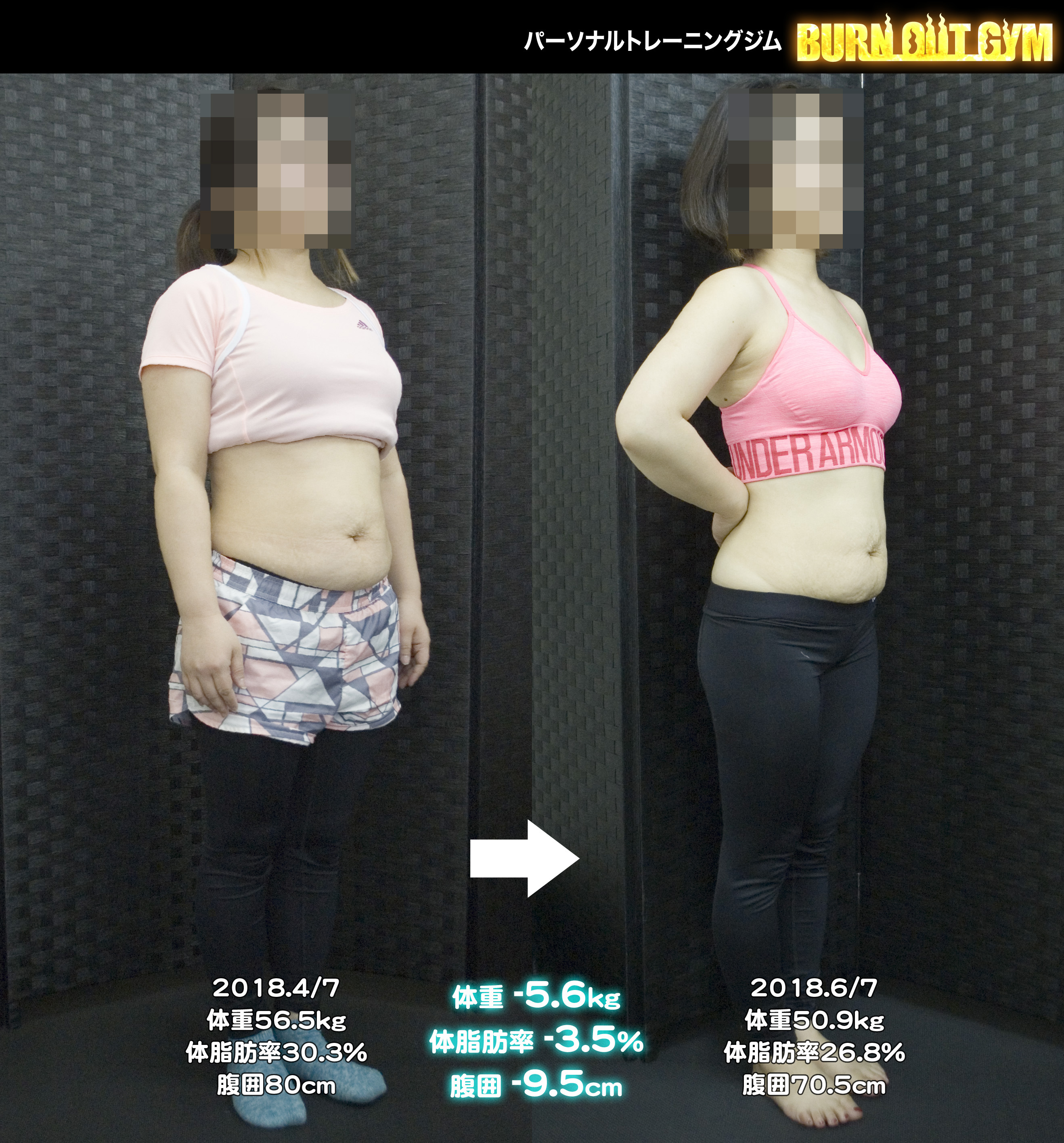 30代女性 ダイエット成功 パーソナルトレーニング ダイエットジム Burn Out Gym バーンアウトジム