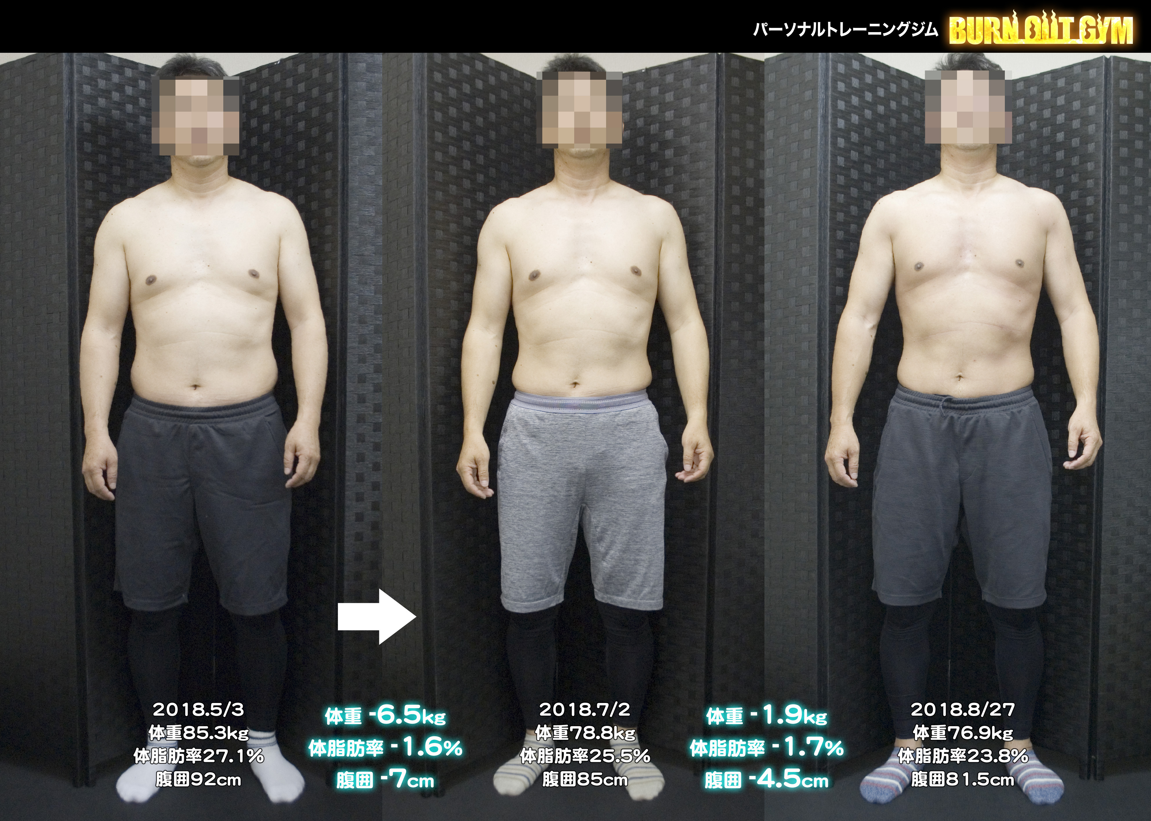 50代男性身長170cm台 パーソナルトレーニング ダイエットジム Burn